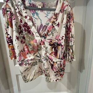 Anthropologie Floral V-Neck Top